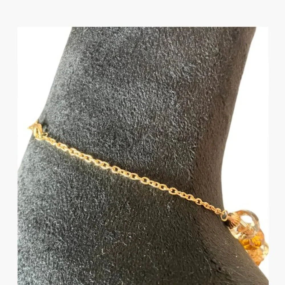 Handcrafted Champagne and Amber Glass Multifaceted Bead Elegant 18